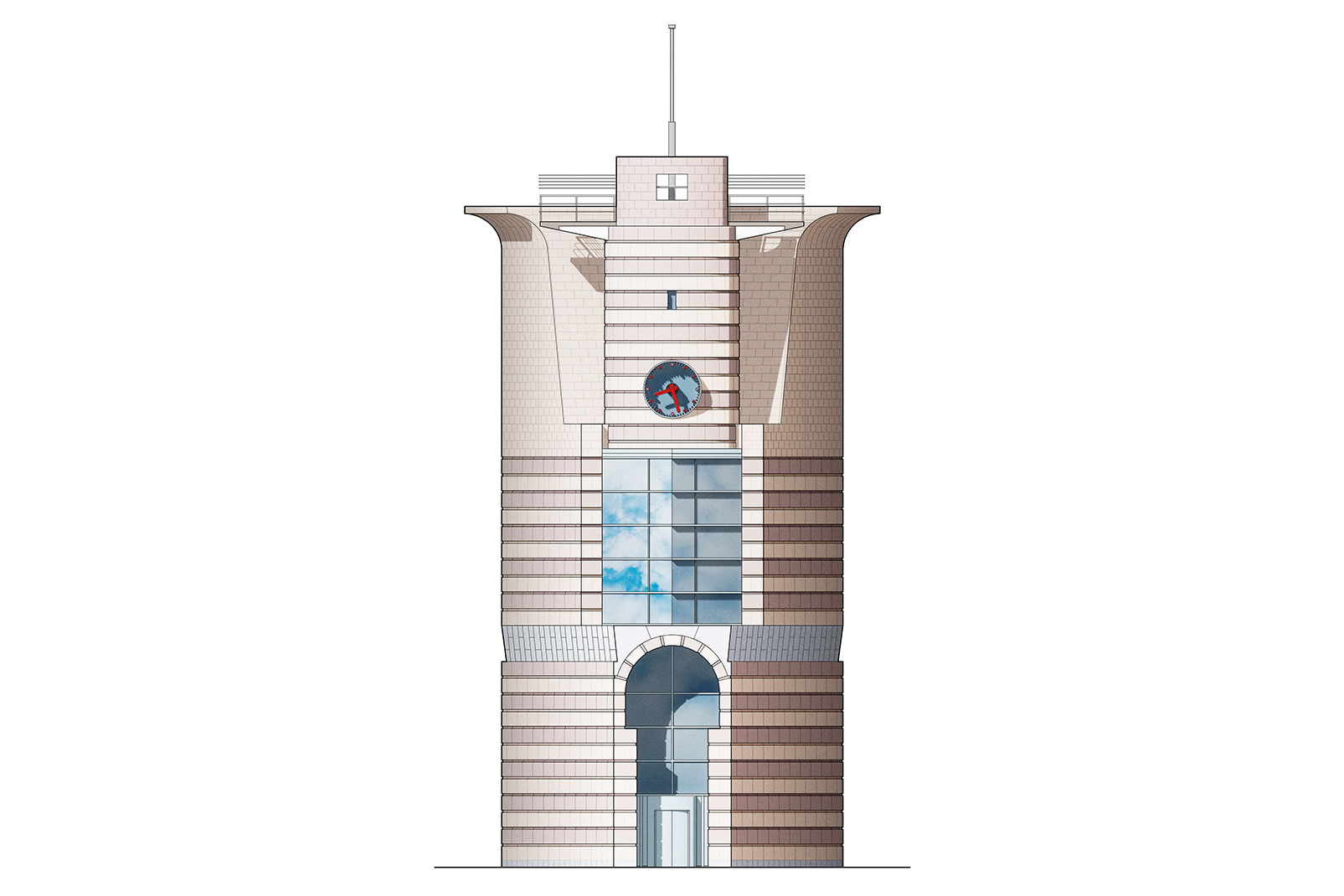 Measured drawing elevation of the clock tower, No 1 Poultry, City of London
